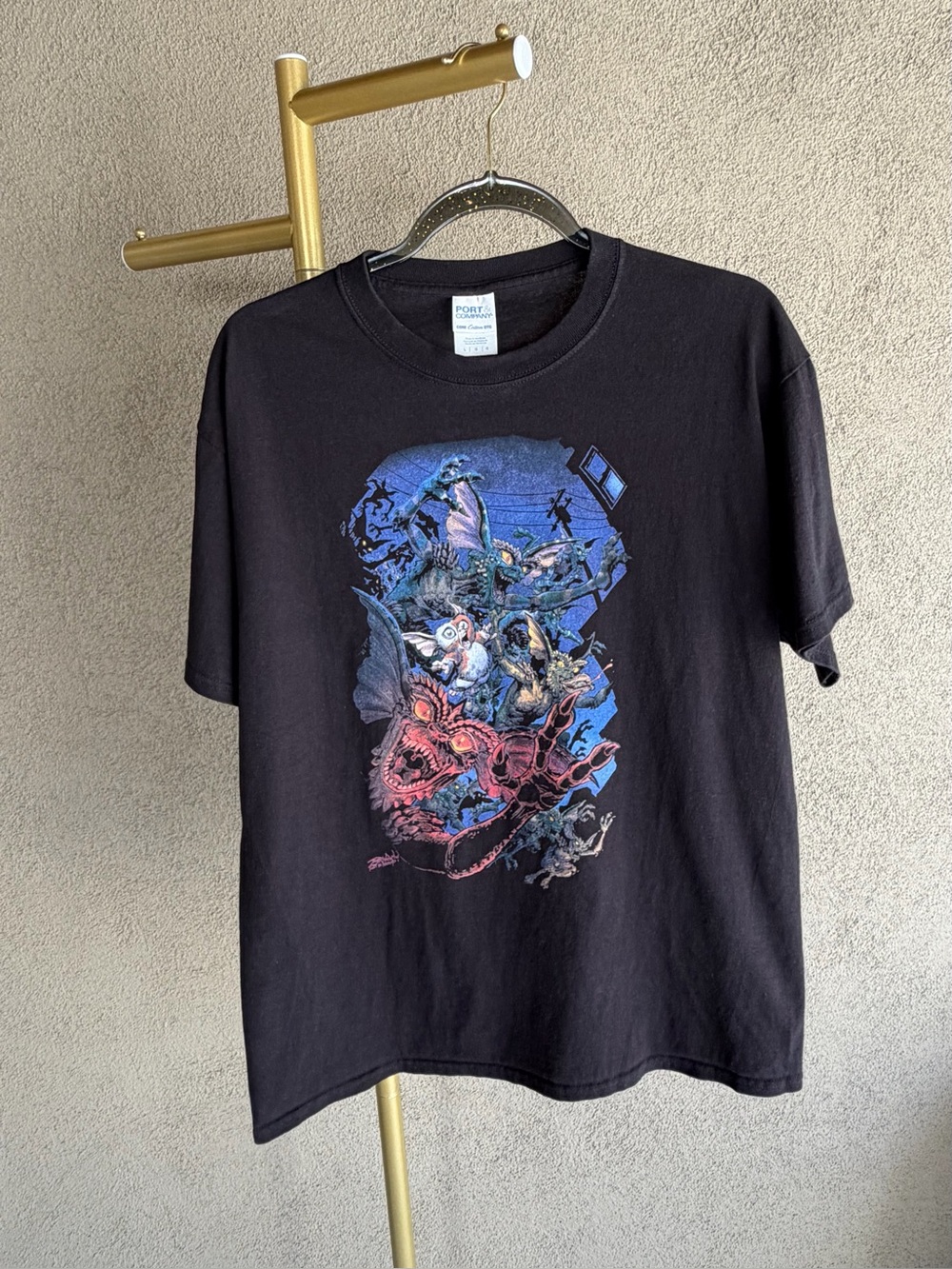 Gremlins Gizmo Character Collage Black Graphic T-Shirt Halloween Horror